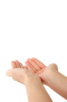 A person opens his hands. All isolated on white background.