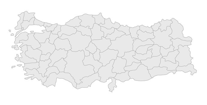 A stylized map of turkey showing the different provinces. All isolated on white background.