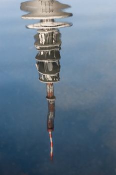 Telkevision tower mirroring in a lake in Hamburg