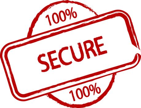 An illustrated stamp that declares something as 100% secure. All on white background.