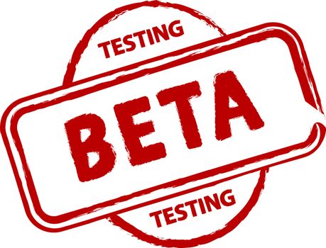 An illustrated badge that declares a beta status. All on white background.