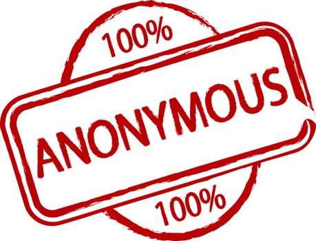 An illustrated stamp that says something is 100% anonymous. All on white background.