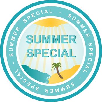 An illustrated badge that declares a summer special. All on white background.