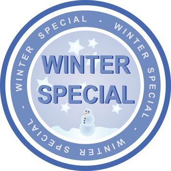 An illustrated badge that declares a winter special. All on white background.