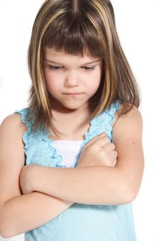 A lonely young girl. All isolated on white background.