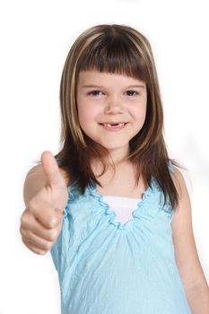 A young girl making a positive gesture. All isolated on white background.