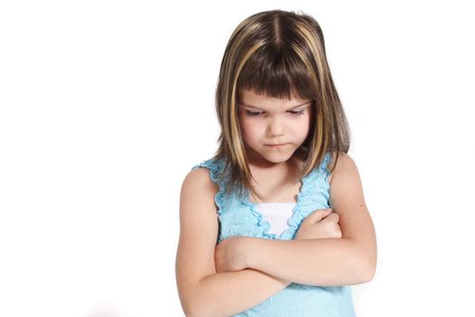 A lonely young girl. All isolated on white background.