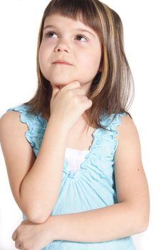 A young girl thinking about something. All isolated on white background.