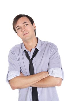 A handsome young man standing in front of a white background.