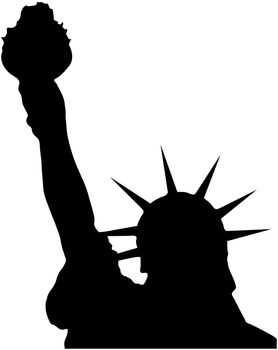 Silhouette of the statue of liberty infront of a white background.