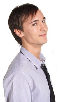 An attractive young man in front of a plain white background.