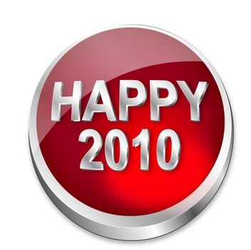 A shiny red vector button wishes a happy Year 2010. All on white background.