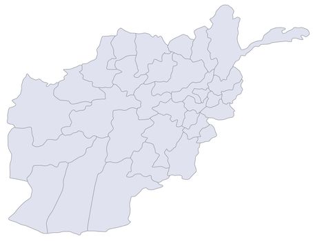 A stylized map of Afghanistan showing the different provinces.