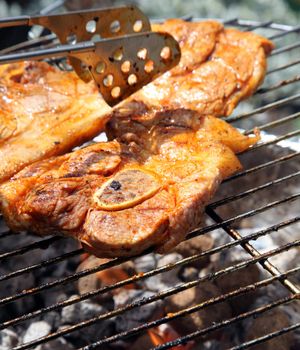 A nice grill barbecue with delicious marinaded steaks.