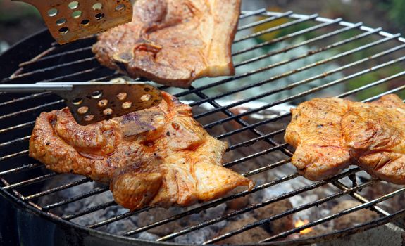 A nice grill barbecue with delicious marinaded steaks.