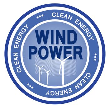 An illustrated badge symbolizing clean sustainable wind power.