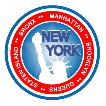 An illustrated badge symbolizing the city of New York.