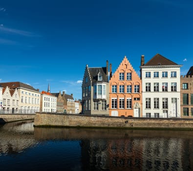 Europe town travel background - canal and medieval houses. Bruges (Brugge), Belgium