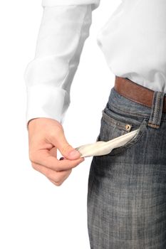 A cash-strapped man. All isolated on white background.