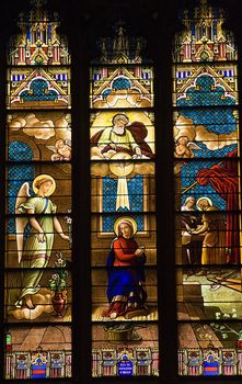 Annunciation Mary Archangel Gabriel Stained Glass Saint Patrick's Cathedral New York City Old Stained Glass Window Completed in the 1800s.