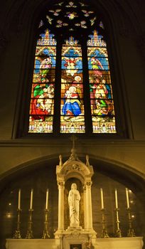 Christ Shrine Jesus Mary Joseph Manger Brith Stained Glass Christ Statue Saint Patrick's Cathedral New York