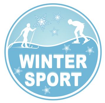 An illustrated badge symbolizing winter sports. All on white background.