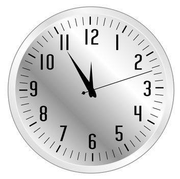 An illustrated watch showing five before twelve. All on white background.