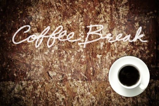 Coffee cup on grunge wood table, Cafe concept 