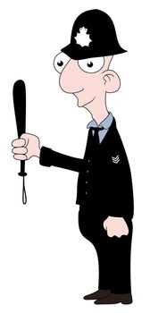 Illustrated cartoon of a British Policeman holding a truncheon