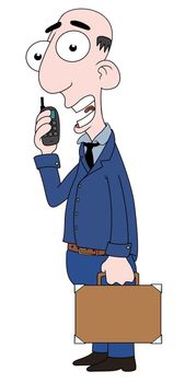 Illustration of a man talking on a mobile phone and holding a briefcase