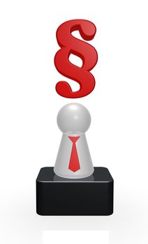 paragraph symbol over play figure with tie - 3d illustration