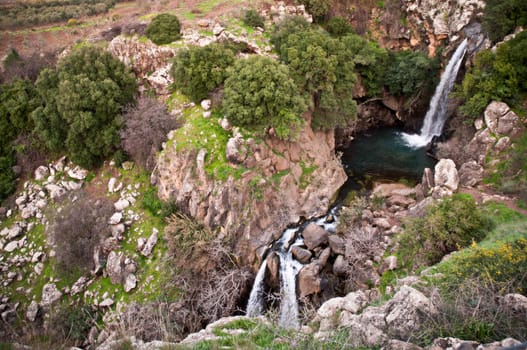 Banias Falls in the winter at the Golan Heights .Israel .