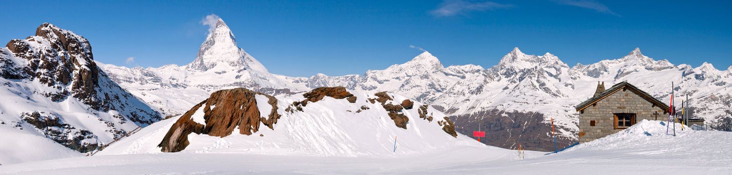 Panorama of Matterhorn Peak ,Part of Swiss Alps Alpine Snow Mountain Landscape at Switzerland.