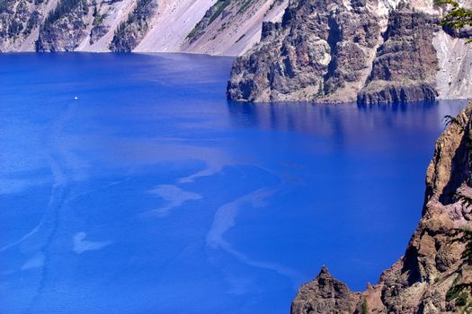Blue Crater Lake Rim White Boat Oregon Pacific Northwest