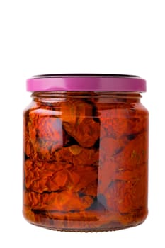 Glass jar of preserved tomatoes with clipping path