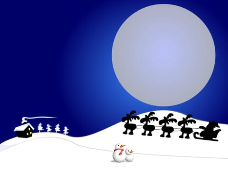 christmas scene with santa and his sleigh