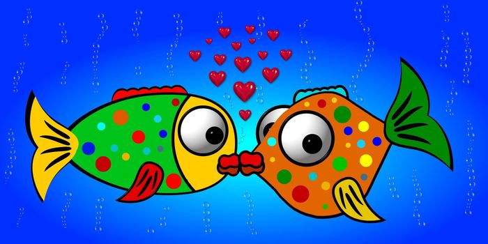 two kissing fishes