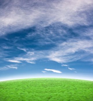 Background with a beautiful blue sky and green hill.