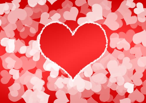 Celebratory background from a set of hearts and a greater heart in the center with a contour from hearts