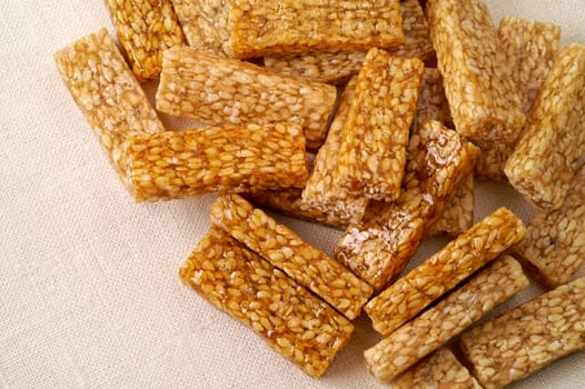 Sesame brittles on linen napkin