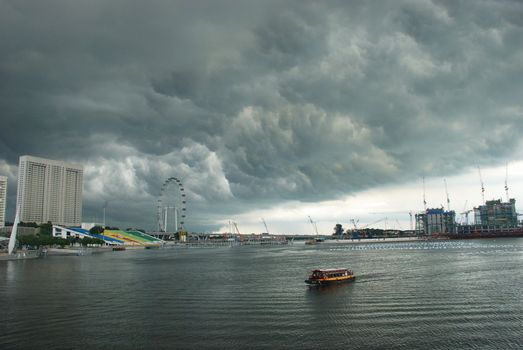 A view of singapore city under clouds just before rain comes