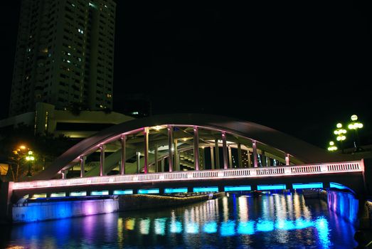 View of bridge at night. Taken at singapore buisiness district.