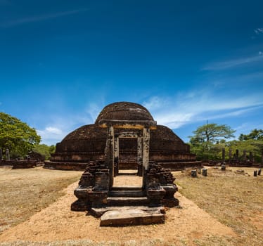 Ancient Buddhist dagoba (stupe) Pabula Vihara. Ancient city of Pollonaruwa, Sri Lanka