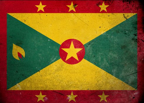 The flag of Grenada on old and vintage grunge texture