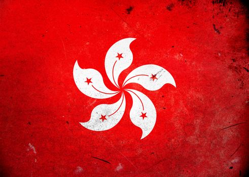 The flag of Hong Kong on old and vintage grunge texture