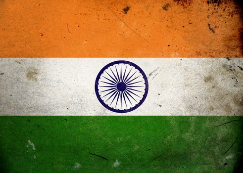 The flag of India on old and vintage grunge texture