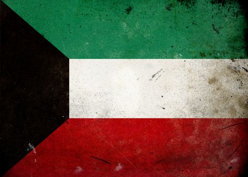 The flag of Kuwait on old and vintage grunge texture