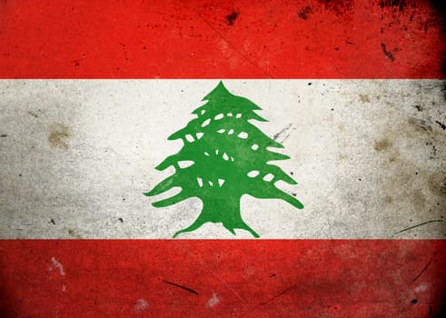 Flag of Lebanon on old and vintage grunge texture