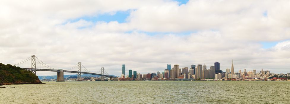 Panoramic view to the downtown of San Francisco as seen from the bay