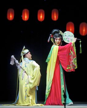 CHENGDU - JUN 4: chinese Sichuan opera performer make a show on stage to compete for awards in 25th Chinese Drama Plum Blossom Award competition at Xinan theater.Jun 4, 2011 in Chengdu, China.
Chinese Drama Plum Blossom Award is the highest theatrical award in China.